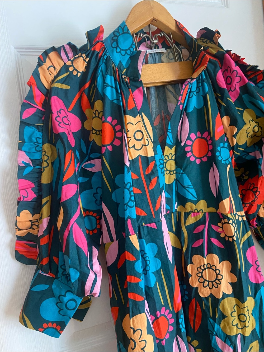 Karlie Floral Ruffle Dress Women’s Colorful Puff Sleeve Mini Dress - Picture 4 of 8